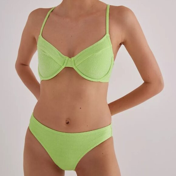 Good American NWT Women's Size 1 Electric‎ Lime Sparkle Demi Cup Bikini Set - Picture 1 of 6